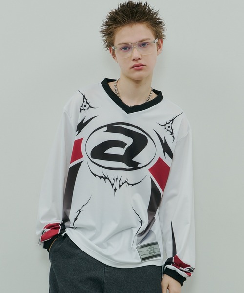 シルバー グラフィック Tシャツ AIVER ユニフォーム AIVER tシャツ AIVER モトクロスジャージプルオーバー メンズ