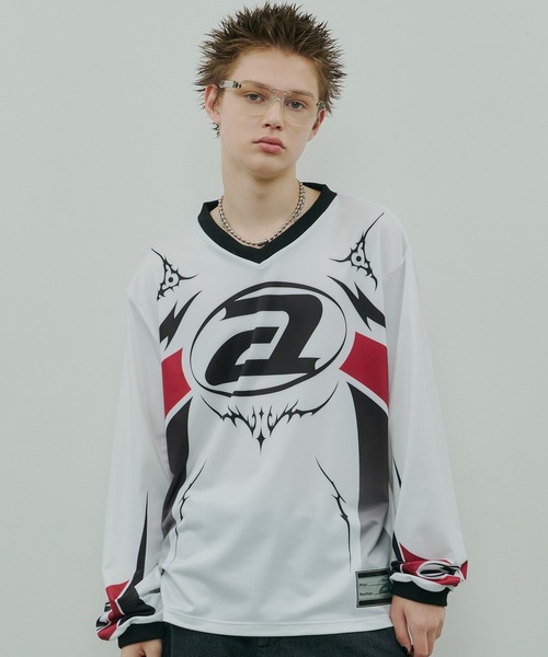 シルバー グラフィック Tシャツ AIVER ユニフォーム AIVER tシャツ AIVER モトクロスジャージプルオーバー メンズ