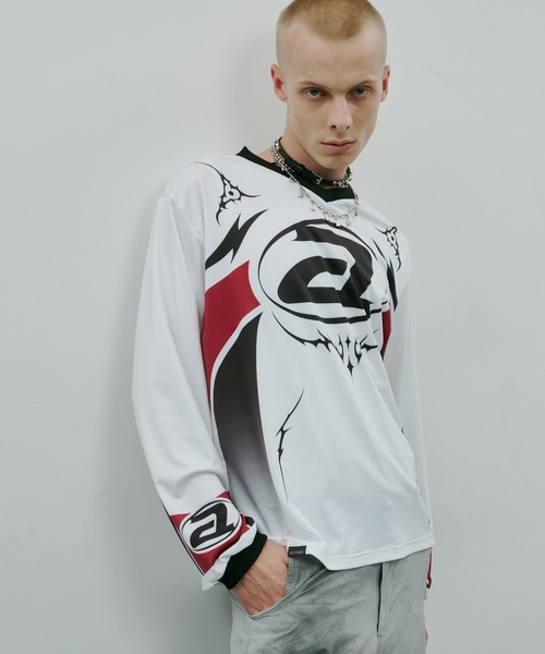 シルバー グラフィック Tシャツ AIVER ユニフォーム AIVER tシャツ AIVER モトクロスジャージプルオーバー メンズ