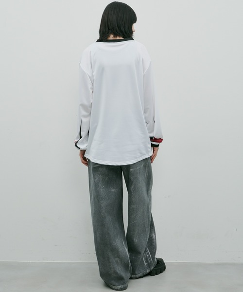 シルバー グラフィック Tシャツ AIVER ユニフォーム AIVER tシャツ AIVER ウォッシュダメージロンTEE メンズ