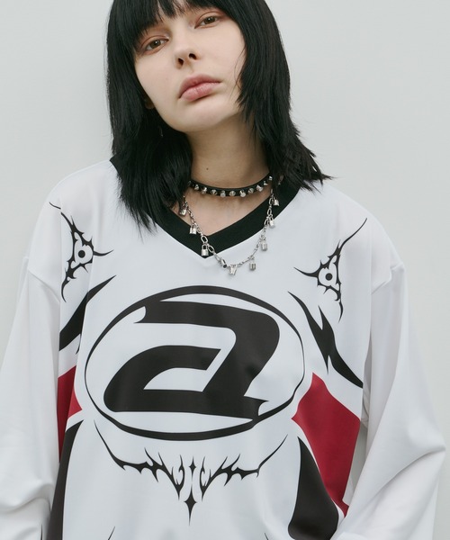シルバー グラフィック Tシャツ AIVER ユニフォーム AIVER tシャツ AIVER モトクロスジャージプルオーバー メンズ