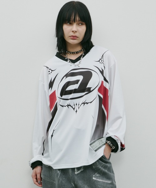 シルバー グラフィック Tシャツ AIVER ユニフォーム AIVER tシャツ AIVER モトクロスジャージプルオーバー メンズ