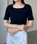 ニット セーター スクエアネック半袖リブニット...の詳細画像1