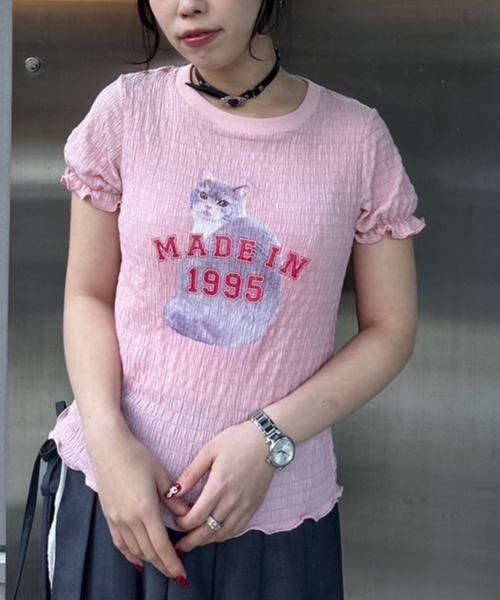 tシャツ LAZY CAT SHIRRING トップス レディース