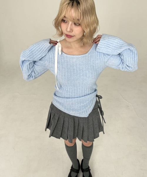 tシャツ IREHEM FLARE SLEEVE KNIT/イレヘムフレアスリーブニット レディース hugi tシャツ IREHEM FLARE SLEEVE KNIT/イレヘムフレアスリーブ