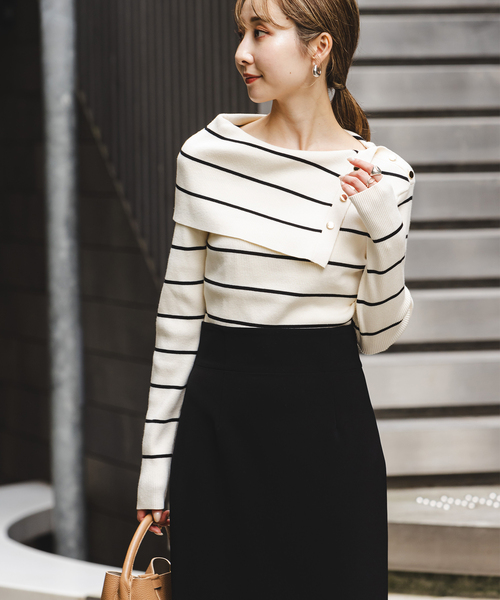 NOBLE ニット セーター 「追加」ショルダーボタンタイトリブニット  