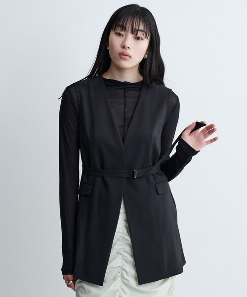 ベスト ジレ 「接触冷感／セットアップ可」ナローベルテッドジレ「カセット服/オケージョン/通勤」 レディース