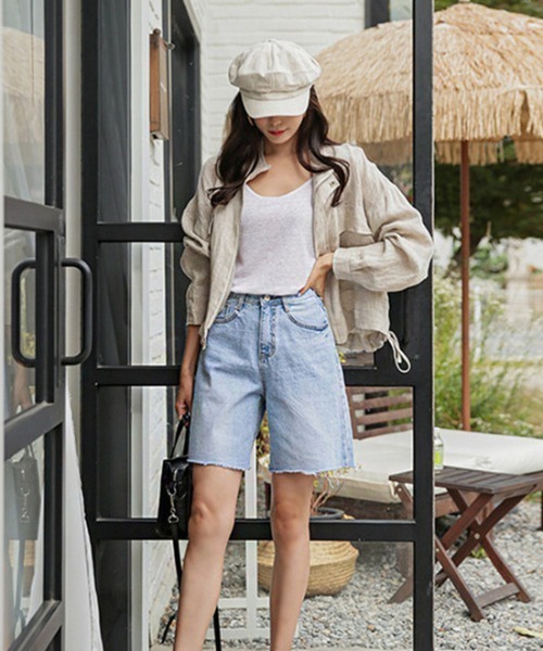 ブルゾン アウター 夏にサラっと涼しく。ウエスト調整可能/立体感のあるリネン素材ZIPブルゾン レディース | ブランド登録なし | 10