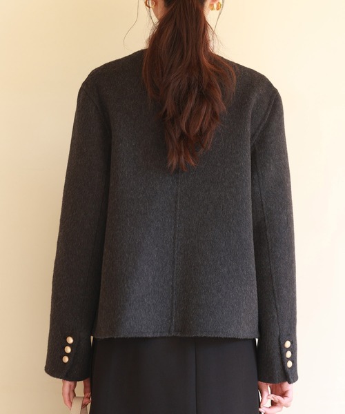 「SAISON DE PAPILLON」 ノーカラーコート L チャコール レディース_画像7