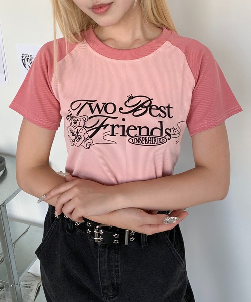 lilful tシャツ 配色デザイン フロントプリント ラグラン