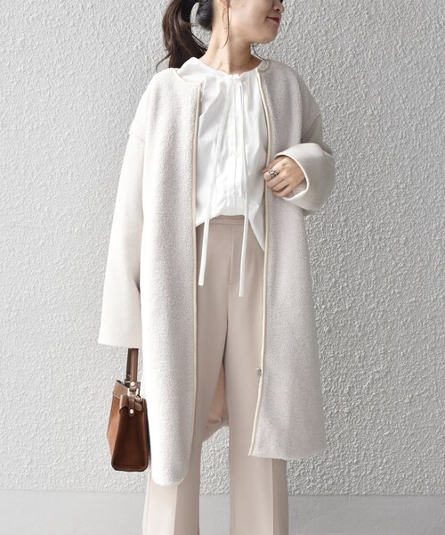 SHIPS（シップス） ノーカラーコート ONE SIZE ナチュラル レディース