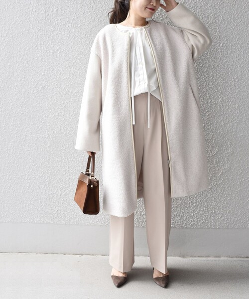 【美品♡】SHIPS シップス ノーカラー スプリング コート 春 アイボリー セール】〈手洗い可能 / 撥水加工〉リバーシブル ノーカラー コート