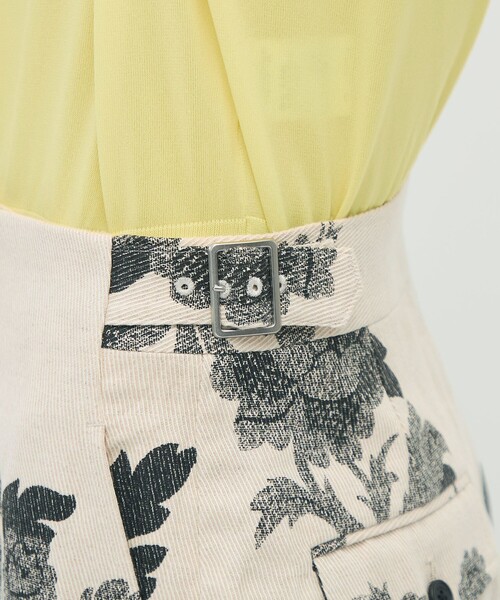 美品 CABaN 花柄ワイドパンツ Sサイズ CABaN（キャバン） パンツ コットン Green Showerプリント 2タック