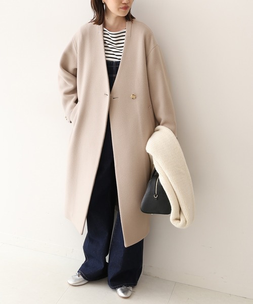 SLOBE IENA ノーカラー　ウールコート SLOBE IENA（スローブイエナ） ノーカラーコート 38 ベージュ