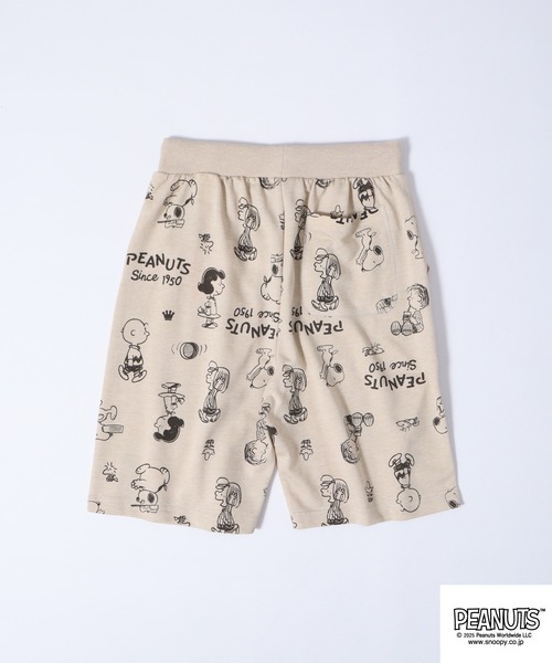PEANUTS ハーフパンツ パンツ 短パン プリント総柄ミニ裏毛ハーフ