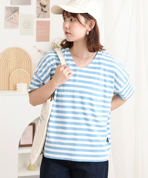 tシャツ to touch ドライコットン ボーダー ドロップTシャツ レディース