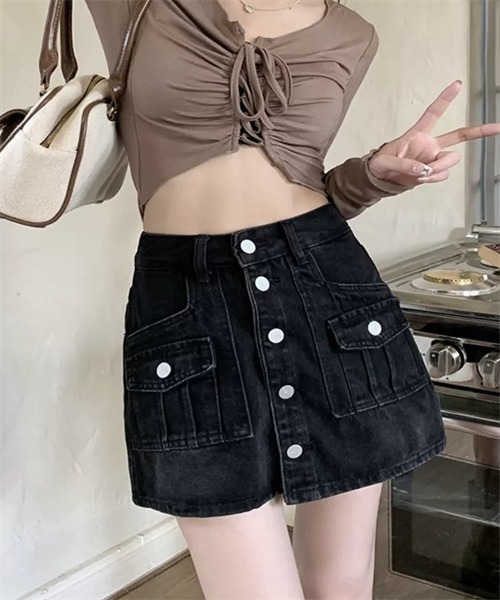 FREE STYLISTS デニムスカート フロントボタンデニムミニスカート