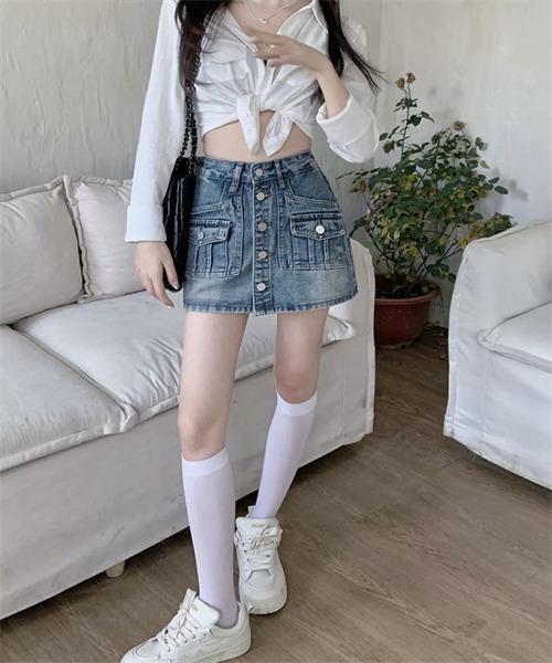 FREE STYLISTS デニムスカート フロントボタンデニムミニスカート