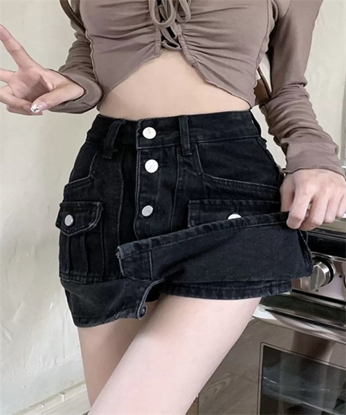 FREE STYLISTS デニムスカート フロントボタンデニムミニスカート