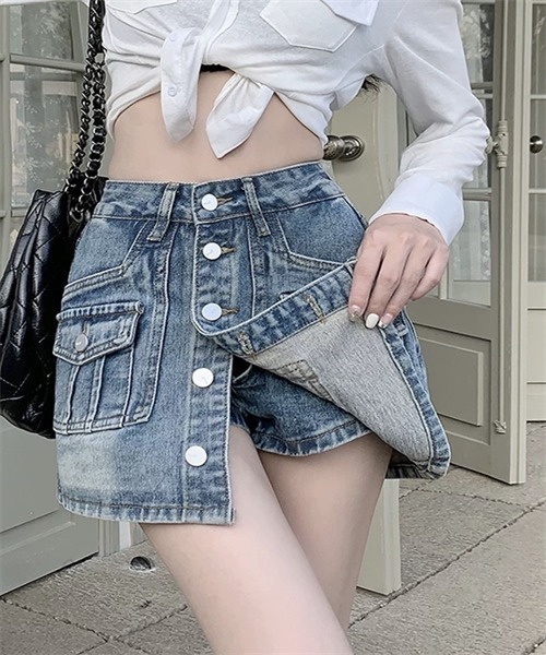 FREE STYLISTS デニムスカート フロントボタンデニムミニスカート