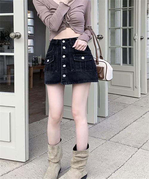FREE STYLISTS デニムスカート フロントボタンデニムミニスカート