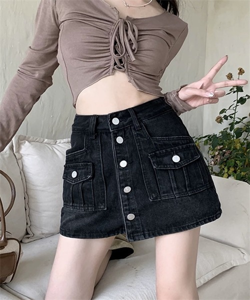 FREE STYLISTS デニムスカート フロントボタンデニムミニスカート