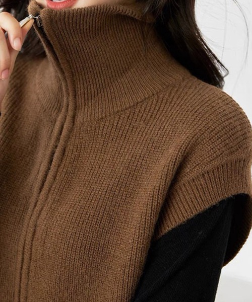 冬新作 立体シルエットが美しいダブルジップハイネックニットベスト レディース トップス ベスト ニット シンプル カジュアル モード 春 秋 冬 春服 秋服 冬服 30代 40代 50代 60代 アラモード alamode otona 大人 cawaii 可愛い 洋服 かわいい服 almam-25009 LOWO ベスト ジレ ダブルジップ ハイネック ニット ベスト トップス