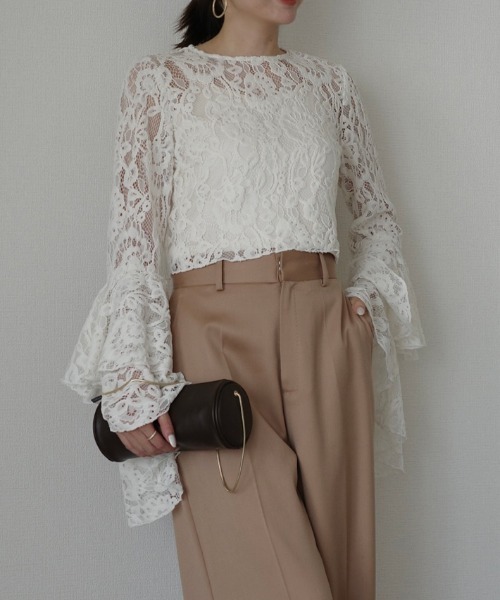 anuans（アニュアンス） ブラウス シャツ ベロアレースボリューム