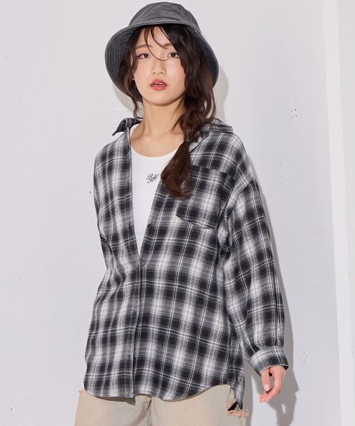 BISKEE ブラウス シャツ フード付きBIGチェックシャツ キッズ 子供服