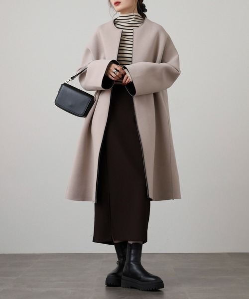 FUNALIVE（ファンアライブ） ノーカラーコート コート ボンディング