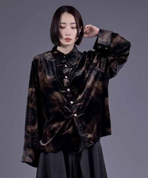 enofベロアチャイナカカラーシャツ enofベロアチャイナカカラーシャツ Velour China Hook Shirt｜チャイナ