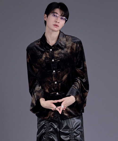 Ellno Loset（エルノロゼット） シャツ ニュアンスガラベロアシルバー