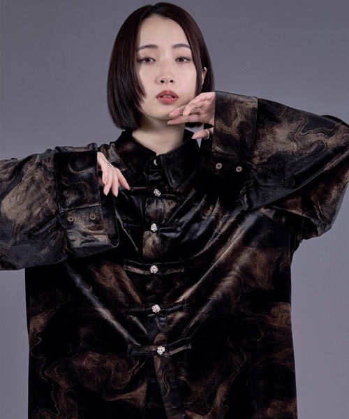 Ellno Loset（エルノロゼット） シャツ ニュアンスガラベロアシルバー
