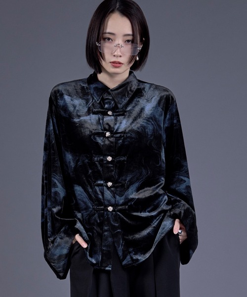 Ellno Loset（エルノロゼット） シャツ ニュアンスガラベロアシルバー