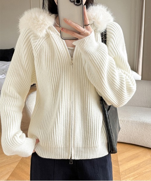 gossip!ロサンゼルス ニット セーター 2WAYファー フードニット