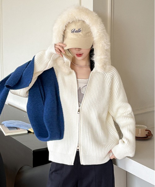 gossip!ロサンゼルス ニット セーター 2WAYファー フードニット