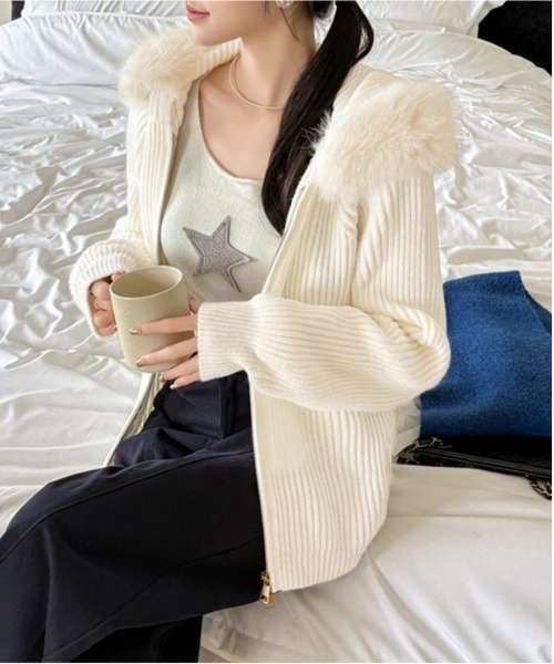gossip!ロサンゼルス ニット セーター 2WAYファー フードニット