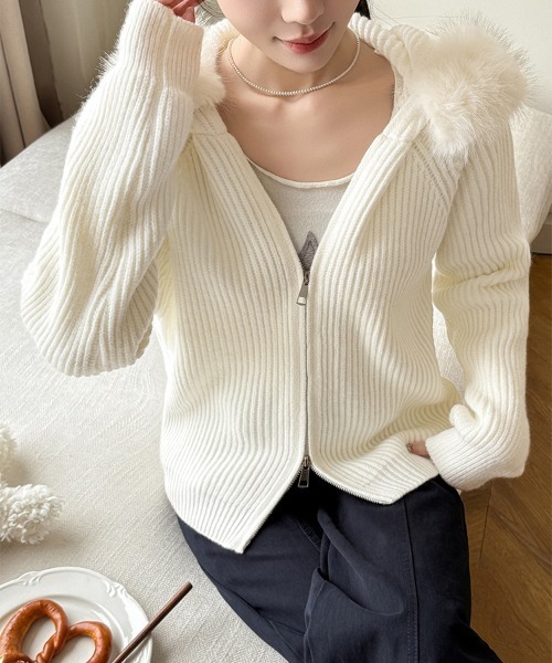 gossip!ロサンゼルス ニット セーター 2WAYファー フードニット
