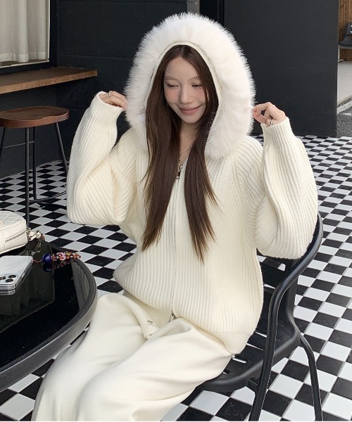 gossip!ロサンゼルス ニット セーター 2WAYファー フードニット