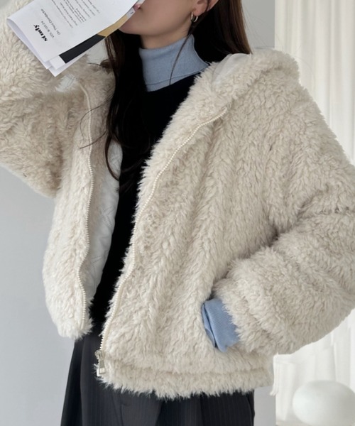 Ada. コート アウター もこもこ ボア フーディ ブルゾン レディース