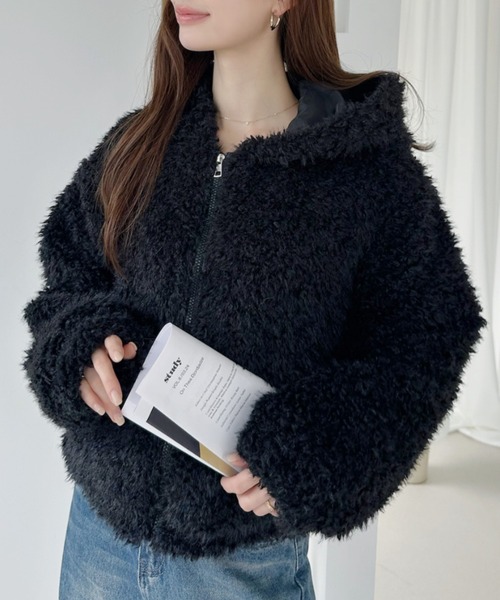 Ada. コート アウター もこもこ ボア フーディ ブルゾン レディース