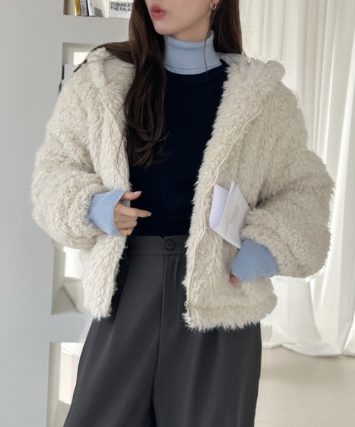 Ada. コート アウター もこもこ ボア フーディ ブルゾン レディース