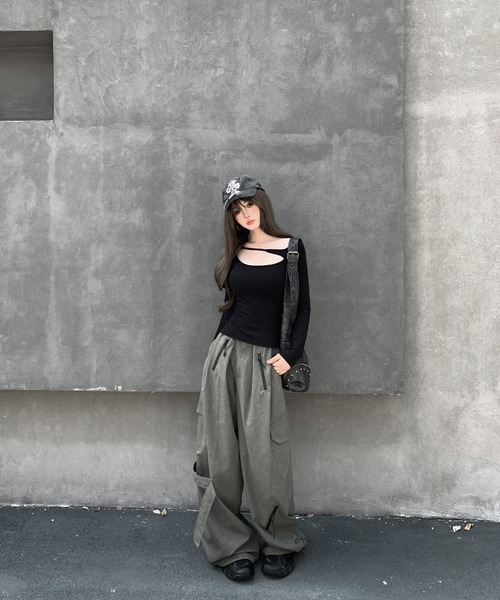VEILA ワイドパンツ パンツ ジップデザインワイドカーゴパンツ