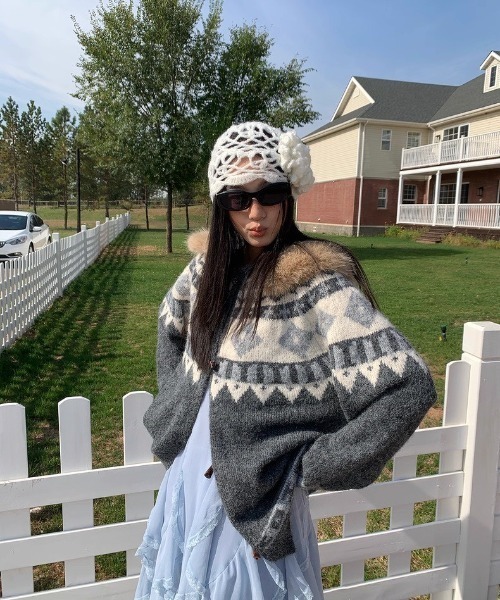 ALMO パーカー 「LAMPOON」フェイクファーニットパーカー レディース