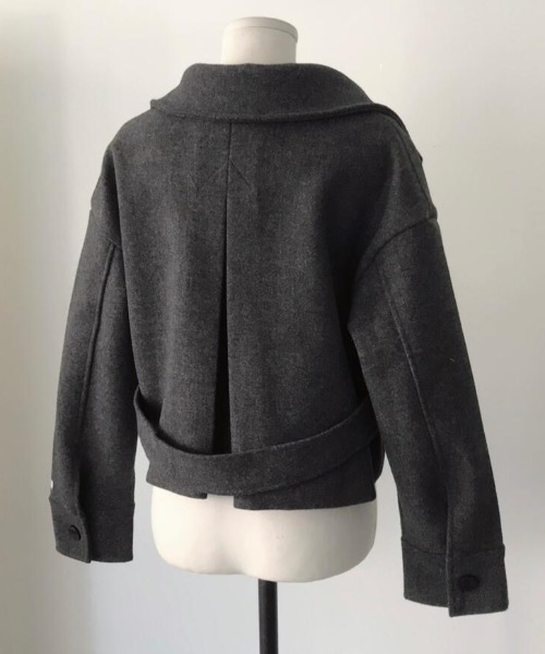 コート アウター ダブルブレスクルーネックショートコート レディース