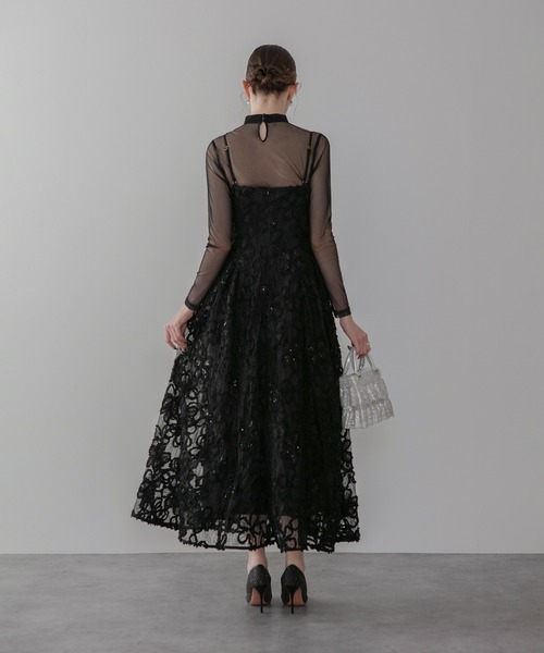 Leja ドレス ロング ブラック Leja（レジャ） ドレス 「LEJA」ハイネック花柄レースウエストマーク