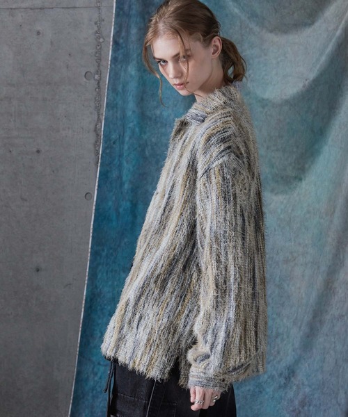 「SERACE」 ニットカーディガン L ブルー メンズ_画像8