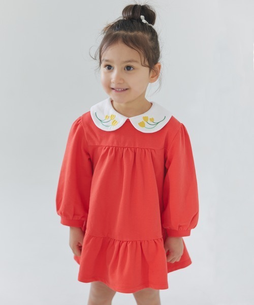 ワンピース チューリップ刺繍カラー長袖ワンピース キッズ 子供服