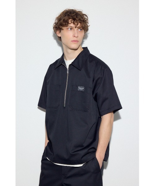 GREYSON ネイビー ハーフジップシャツ AZUL BY MOUSSY（アズールバイマウジー） シャツ ハーフジップワーク