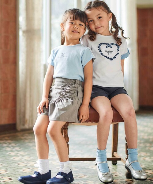 BeBe（ベベ） パンツ ドロストギャザーシャンブレーキュロットパンツ